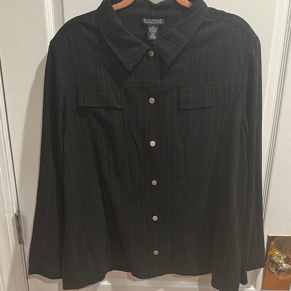 NWT Dialogue Black Pin-striped Button-Up Top